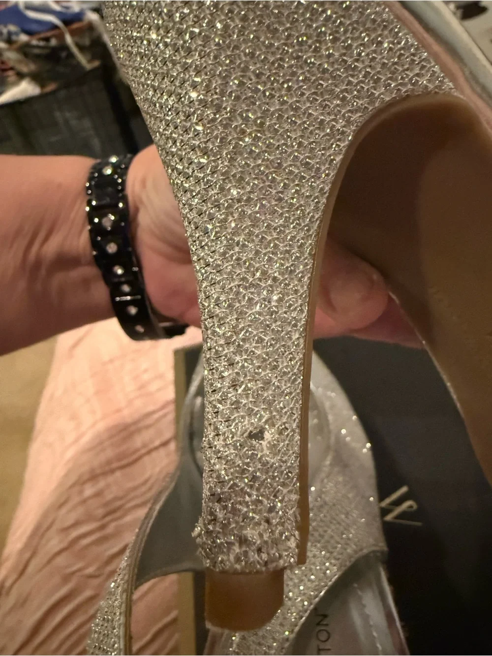 Worthington Silver Glitter Slingback Peep Toe Heels